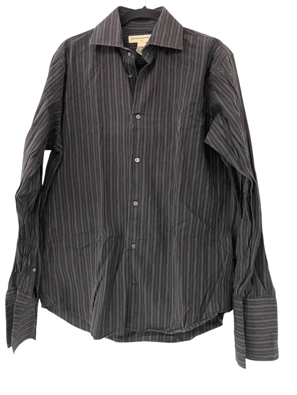 Banana Republic Mens Dress Shirt Navy Striped L 16-16.5 Regular Fit Long Sleeve